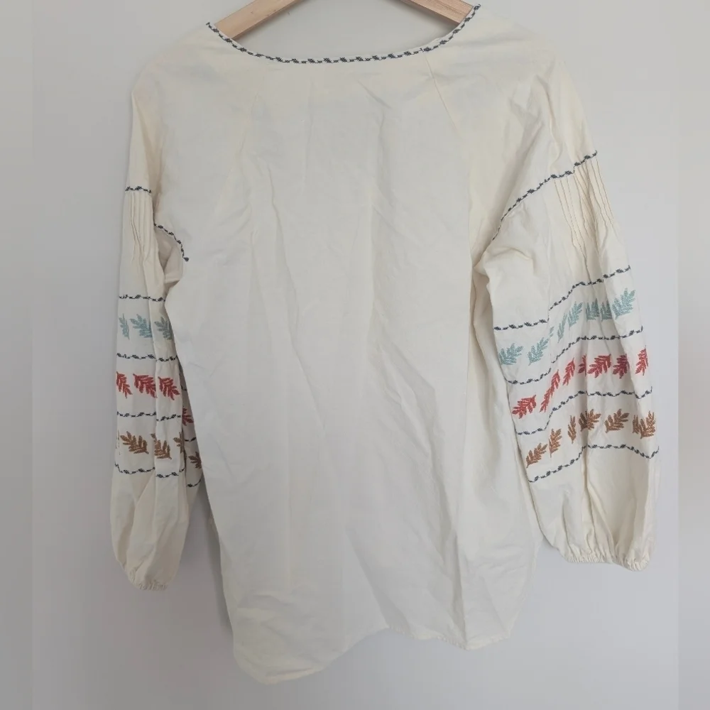 Madewell Womens Shirt Small Ivory Peasant Cottage Embroidered Fall Thanksgiving